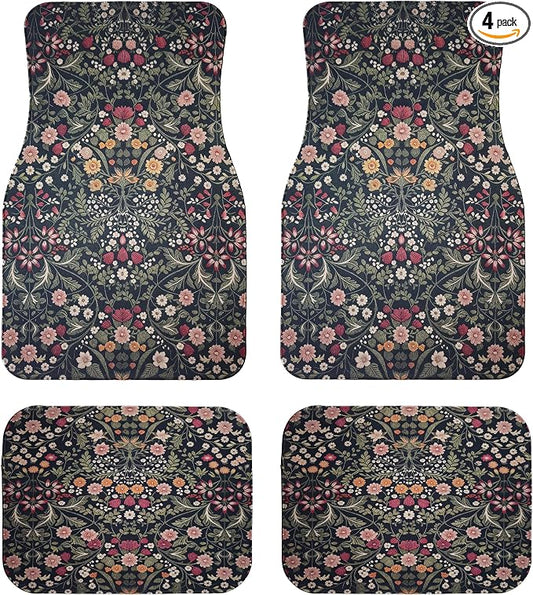 Vintage Car Floor Mats-Non-Slip Rubber Backing,Front (26.8x17.3in) & Rear (13x17.3in) Set-Water Absorbing, Durable Automotive Floor Liners with Stylish Patterns