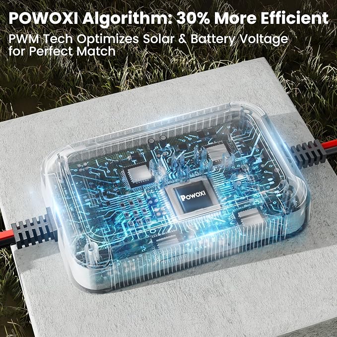 POWOXI-Upgraded-20W-Solar-Battery-Charger-Maintainer, External Smart 3-Stages PWM Charge Controller, 12V Solar Panel Trickle Charging Kit for Car, Motorcycle, Marine, RV, etc
