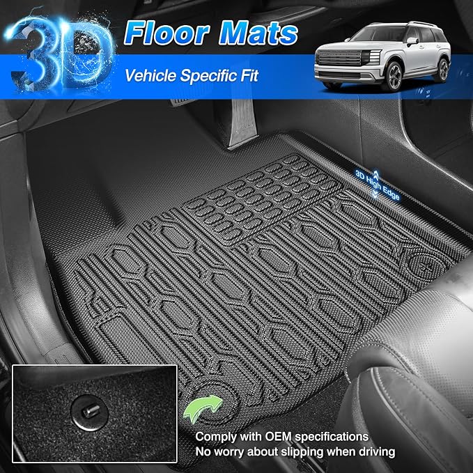 Palisade Floor Mats - Car Mats for Hyundai Palisade 7/8 Seats 2026 (Only Fit Gas), All Weather Full Set Cargo Liner with Backrest Mat for Palisade Accessories, Heavy Duty Waterproof, Black