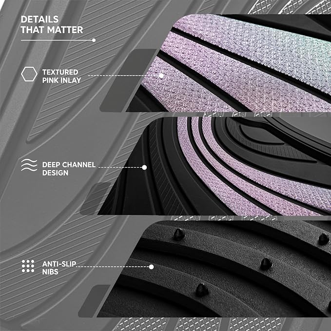 Road Comforts Car Floor Mats Full Set – Front & Rear Car Floor Mats with Aluminum Design, Anti-Slip Backing, All-Weather Protection, Trim-to-Fit Car Mats for Most Sedans, SUVs & Vans - Glitter