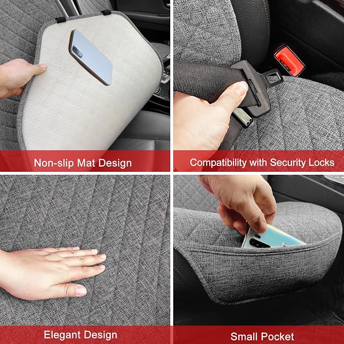 BOPUOVRE Linen Car Seat Covers Front Seat Covers Breathable Cloth Fabric Car Seat Protector - Universal Fit for Cars, Vans, SUVs, Trucks - 2 Units - Gray