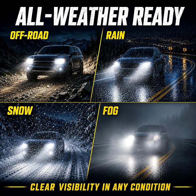 H11 & 9005 LED Bulbs Combo, 1000% Brighter, 1:1 Mini Size | 6500K Cool White LED Fog Light Bulbs for Off-Road Use, Pack of 4