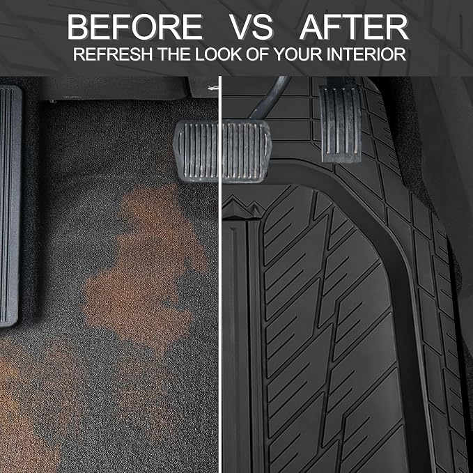 CAR PASS DeepDish Heavy Duty Rubber Floor Mats 3-Piece, Universal M-XL Size Trim-to-Fit Automotive Floor Mats for Truck Van SUV, Durable Waterproof All Weather Car Mats (Solid Black)