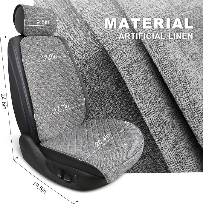 BOPUOVRE Linen Car Seat Covers Front Seat Covers Breathable Cloth Fabric Car Seat Protector - Universal Fit for Cars, Vans, SUVs, Trucks - 2 Units - Gray