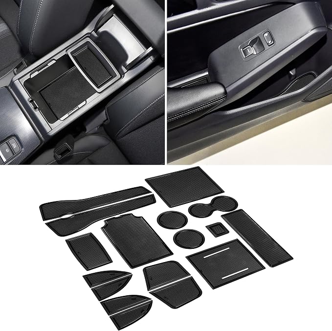 for Honda Civic Accessories 2022 2023 2024 2025 2026 11th Gen Sedan Cup Holder Insert Center Console Liner Door Slot Mats Pad Coaster Trim Premium Rubber Custom Interior 17PC Set (Black Trim)