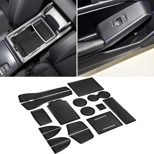 for Honda Civic Accessories 2022 2023 2024 2025 2026 11th Gen Sedan Cup Holder Insert Center Console Liner Door Slot Mats Pad Coaster Trim Premium Rubber Custom Interior 17PC Set (Black Trim)
