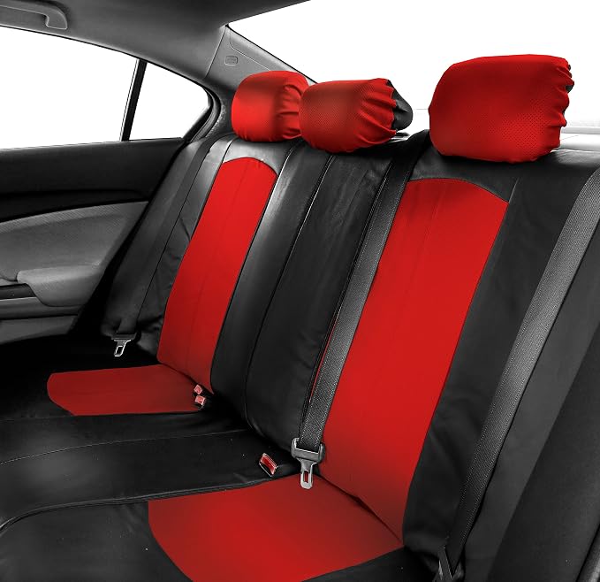 FH Group Perforated Leatherette Three Row Set 7 Seater Car Seat Covers, Airbag Compatible and Split Ready- Universal Fit for Cars, Trucks & SUVs Red