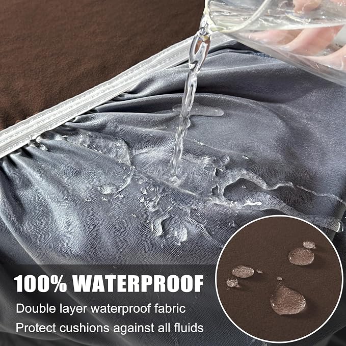 Waterproof Patio Stretch Couch Cushion Covers, Outdoor Cushion Cover Replacement Sectional Sofa Protector, Furniture Slipcovers for Pets, Washable(Chocolate, Chaise Cover)