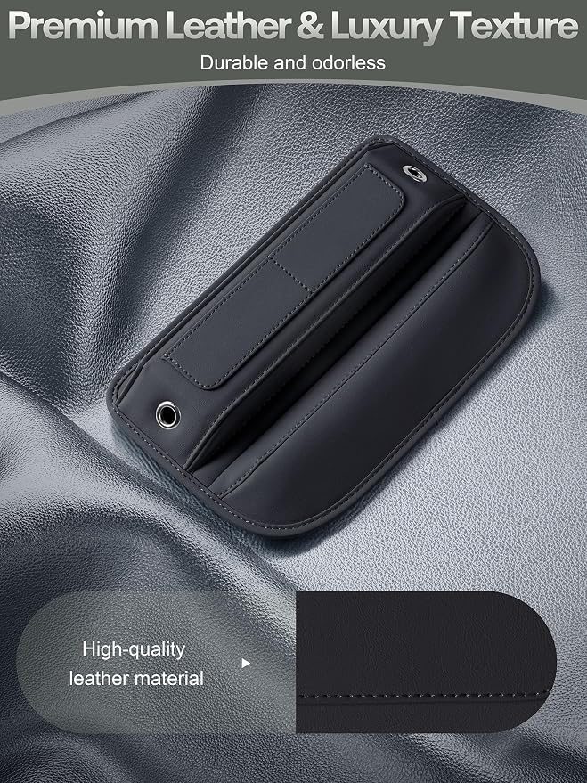 Universal Fit Premium Leather Car Seat Gap Filler Organizer, Center Console Organizer with Card Slots, Clever Gifts for Car SUV Truck Owners (Black, 1 Pack)