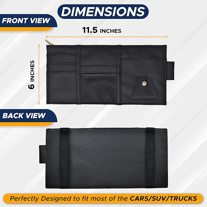 EcoNour Car Sun Visor Organizer (Black) | Multi-Pocket Net Zipper Case for Cash, Card, Pen & Sunglass | Visor Organizer Storage Pouch | Interior Accessories with Pocket for Car & Truck | Small