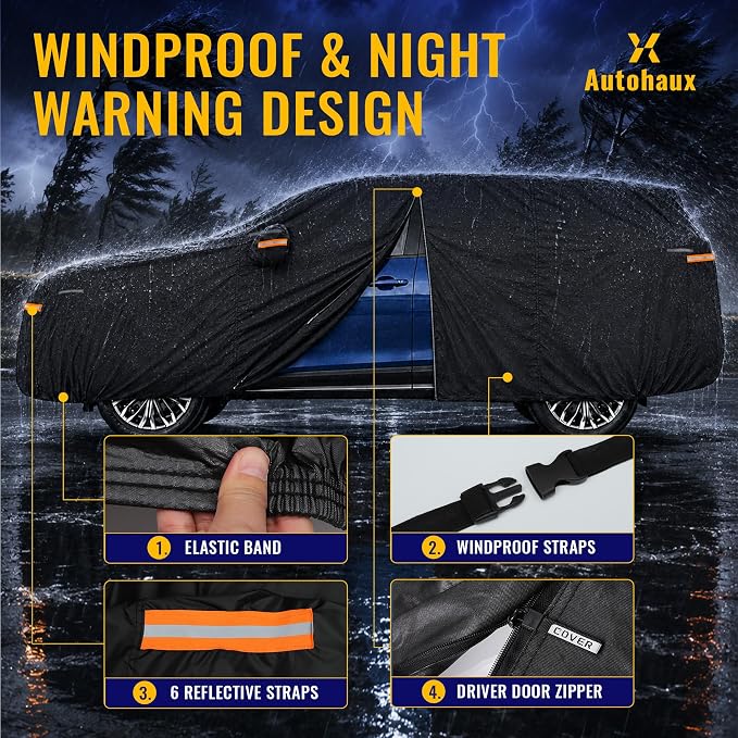 X AUTOHAUX Car Cover for Nissan Rogue 2014-2024 210D-PU Outdoor Full Car Cover All Weather with Door Zipper for Waterproof Windproof Sun Rain Snow Protection