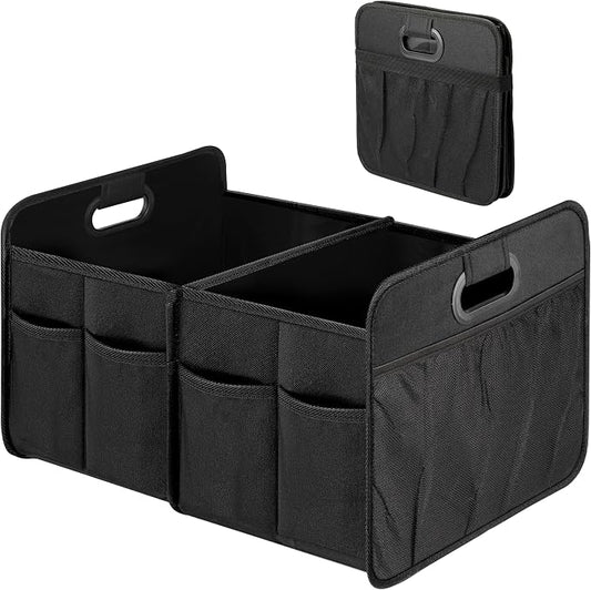 Simple Deluxe Car Trunk Organizer, 2 Compartments Collapsible Trunk Storage, Anti-slip Design, Made of Waterproof 600D Oxford Polyester, Suitable for SUV, Minivan, Truck, Standard Size, Black New