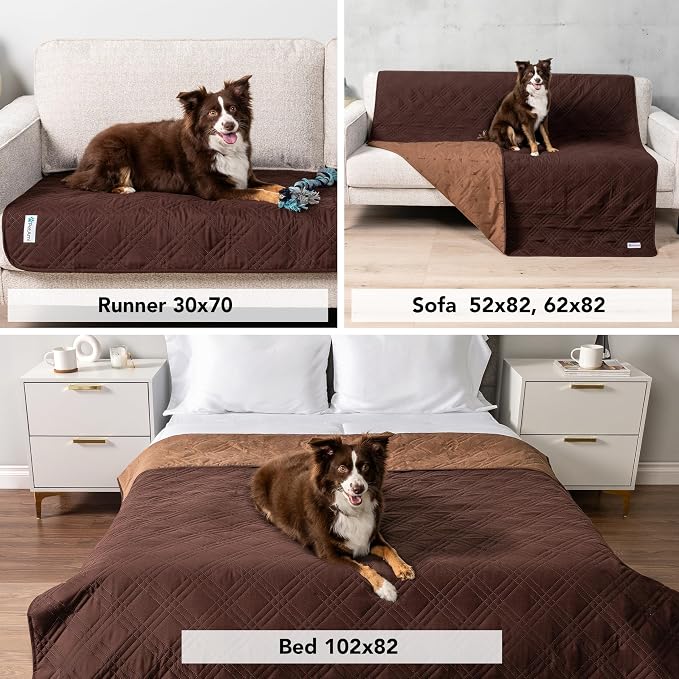 PetAmi Waterproof Couch Cover for Dogs, Non-Slip Leakproof Sofa Furniture Protector for Pet Cat, Machine Washable Bed Blanket for Car Seat, 68x82 Brown