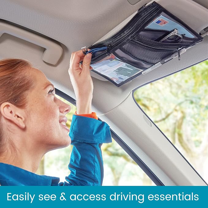 High Road Car Visor Organizer and Sun Visor Document Holder with Pockets | Slim Car Visor Organizer with Pockets Holds Registration and Insurance Cars, Pens and Papers Within Easy Reach