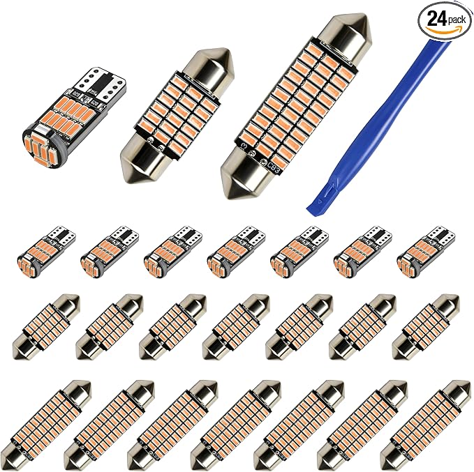 ecocstm 24 PCS LED Interior Car Lights, T10 31mm 41mm LED Interior Lights Replacement Kit, 14V Interior Led Lights for Cars Dome, Map, Door, Trunk, Indicator Light (Pink Purple)