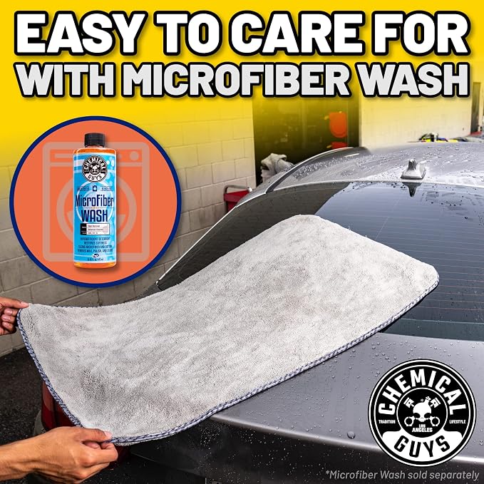 Chemical Guys, Woolly Mammoth Large Microfiber Drying Towel, 36 x 25 in | Ultra-plush oversized towel soaks up water fast to dry the whole vehicle, soft and scratch-free on paint