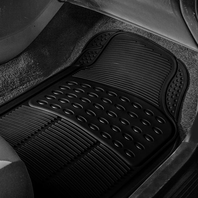 FH Group Automotive Floor Mats - Heavy-Duty Rubber, Universal Fit Full Set, Climaproof, Trimmable for Most Cars, Sedan, SUV, Truck, Black (Pack of 2)