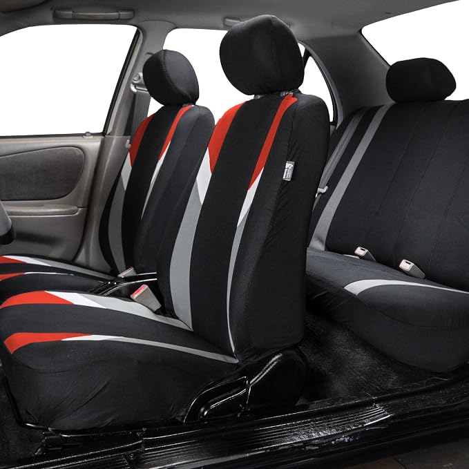 FH Group Premium Modernistic Flat Cloth Car Seat Covers – Universal Fit, Washable Seat Covers for SUV Sedan Van, Red, Full Set