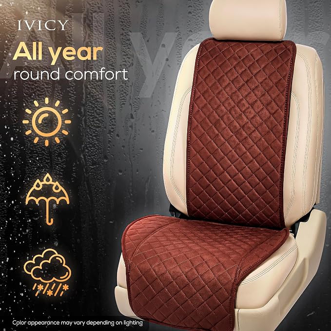 IVICY Faux Suede Front Car Seat Cover – Non-Slip Bucket Seat Protector for Most Cars, SUVs, Vans & Trucks – 1 Seat Cover, Machine Washable, Side-Airbag Friendly, Brown