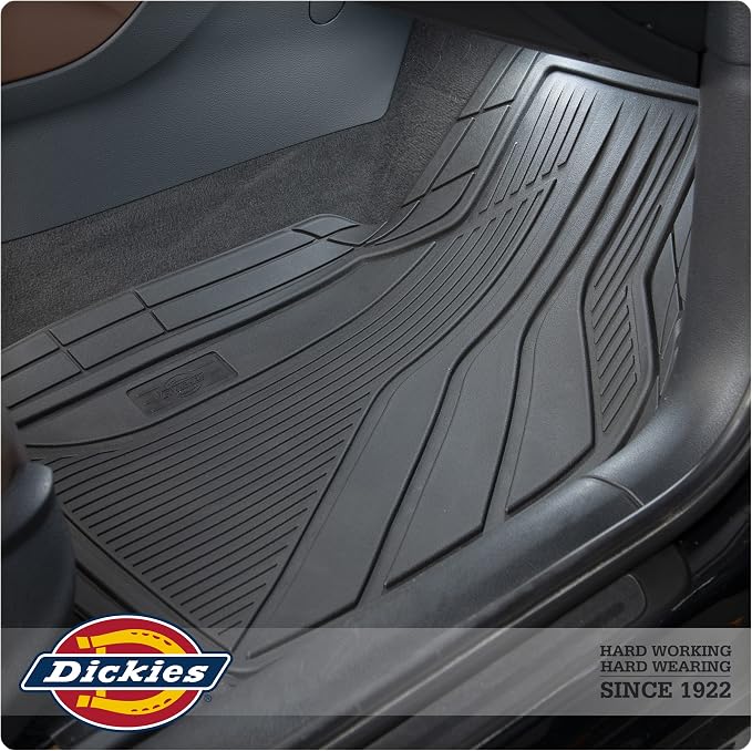 Dickies 4-Piece All-Weather Floor Mats, Trim-to-Fit Mats for Cars, Trucks, SUVs — Black