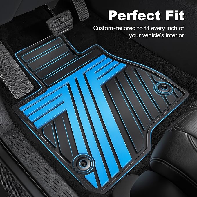 All Weather Rubber Floor Mats for Honda CR-V 2017-2022 (Gasoline & Hybrid) | Custom Fit Heavy Duty Anti-Slip Car Mats for CR-V, 1st & 2nd Row, Black & Blue