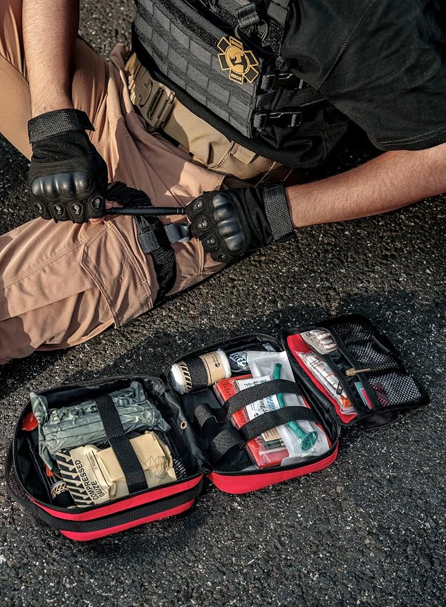 RHINO RESCUE Vehicle IFAK Trauma Kit with CAT Tourniquet Red | Car Headrest Pack, Molle System, TCCC Compliant, Trauma First Aid Kit, Vehicle/Backpack Mount, HSA/FSA Approved