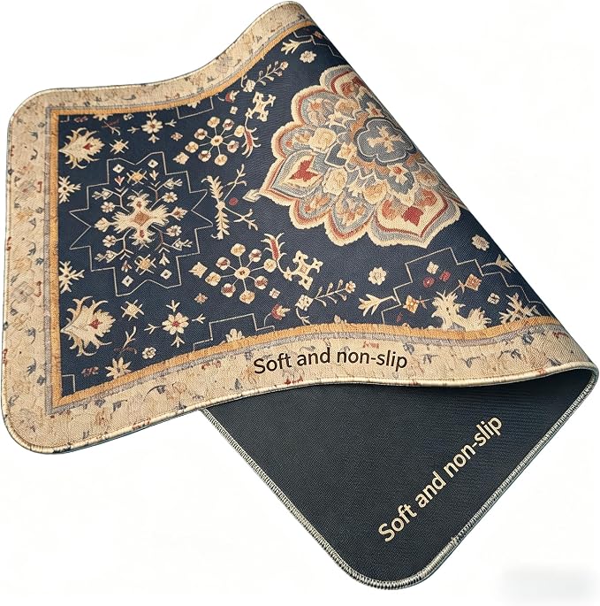 Vintage Persian Navy Car Floor Mats 4-Pack Boho Rug Style | Boho Persian car floor mats 4-piece set, navy medallion rug print, fits sedans SUVs trucks, non-slip