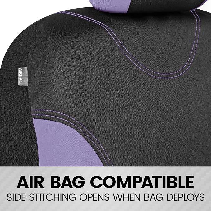 BDK UltraSleek Purple Seat Covers for Cars, Two-Tone Front Seat Covers with Matching Back Car Seat Cover, Made to Fit Most Auto Truck Van SUV, Interior Car Accessories, Full Set