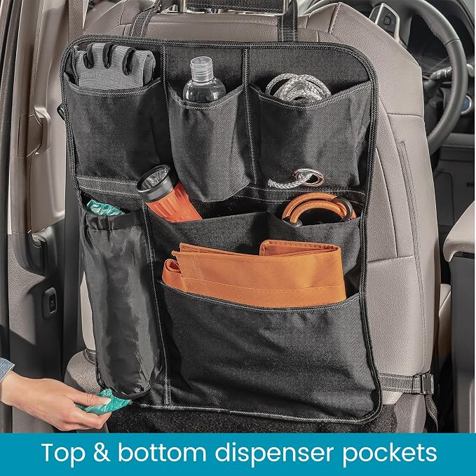 High Road Seatback Car Storage Organizer and Seat Protector with 7 Pockets | Back Seat Organizer for SUVs, Work Trucks and Vans with Utility and Dispenser Pockets