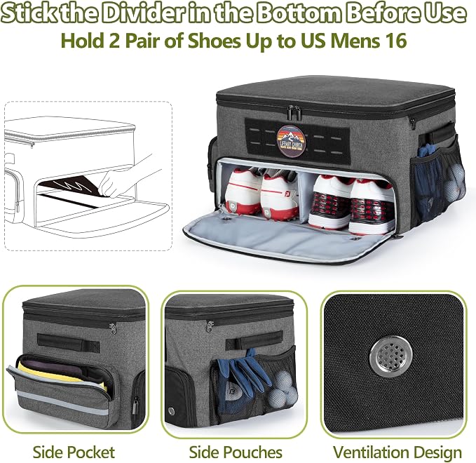 GOBUROS Golf Trunk Organizers for Car Truck SUV, Golf Storage Bag for Men | Golf Car Locker Organizer with Compartment for Shoes Up to US Mens 16, Golf Shoe Bag for Balls Tees Glove Accessories