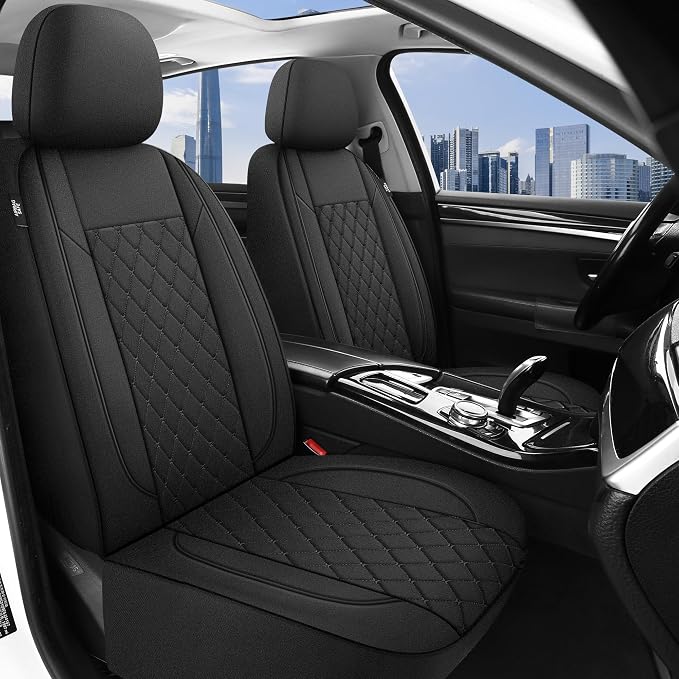 YGL Breathble Car Seat Covers Front Set,Washable Seat Covers for Cars,Premium Cloth Car Seat Protectors,Interior Covers for Cars,Sedan Van Truck SUV(Black)