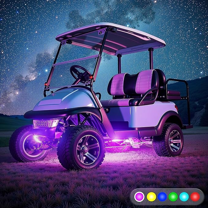 10L0L 2PCS Golf Cart Underglow LED Light Kit, Underbody RGB Strip Lights, 24-Mode Neon Accent Lighting, Music Sync, Wireless Remote, IP67 Waterproof, 12V-80V Input for EZGO Yamaha Club Car