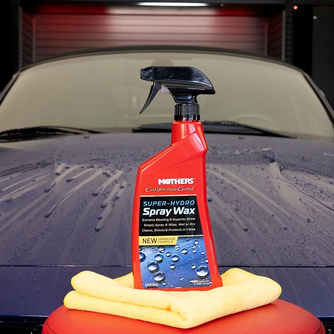 Mothers California Gold Super-Hydro Spray Wax, 24 oz. (05724) | Just Waxed Brilliance & Beading, Cleans, Shines & Protects in 1-Step, Use Dry or Wet, Drying Aid, Existing Wax or Coating