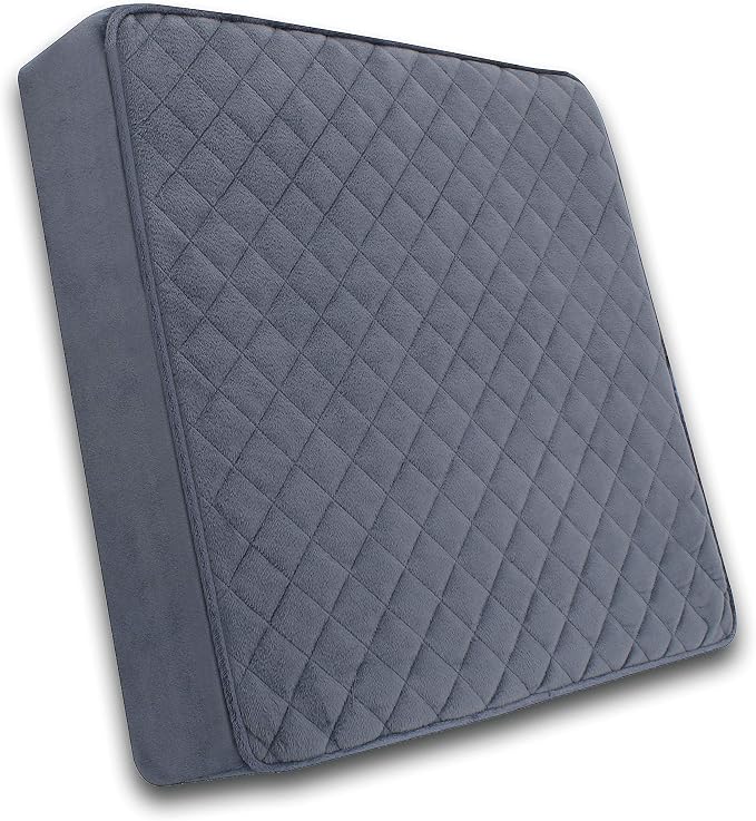 Medium-Soft 20x20x3 Memory Foam Recliner Chair Seat Cushion for Long Sitting - Armchair Pad with Washable Velvety Cover with Waterproof Layer & Non-Slip Base for Seniors & Elderly - Gray
