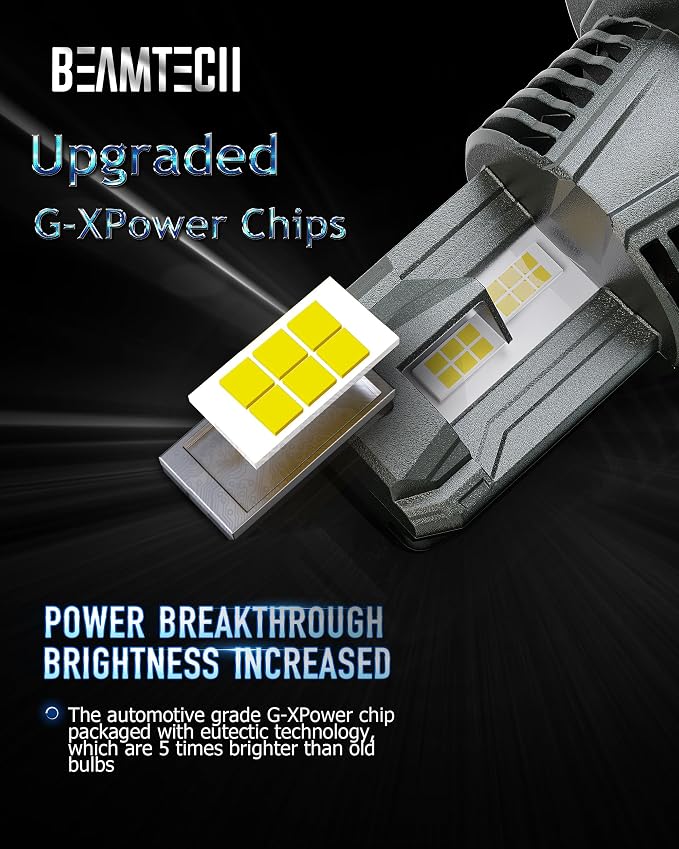 BEAMTECH H4/9003 Light Bulbs, G-XPower Chips 500% Brighter Plug and Play | 6500K White Light, 2 Bulbs