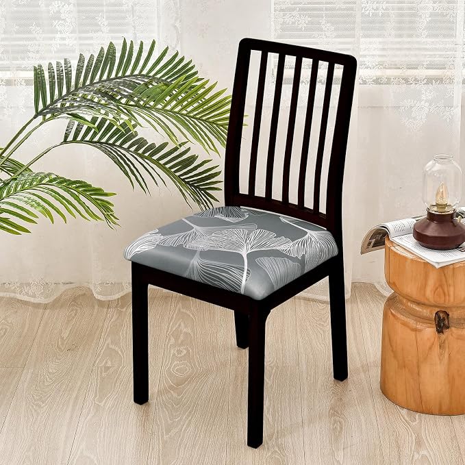 SearchI Seat Covers for Dining Room Chairs Printed Chair Seat Covers 6 Pack | Stretch Removable Washable Upholstered Chair Seat Protector Cushion Slipcovers for Kitchen(Ginkgo Leaf Pattern)