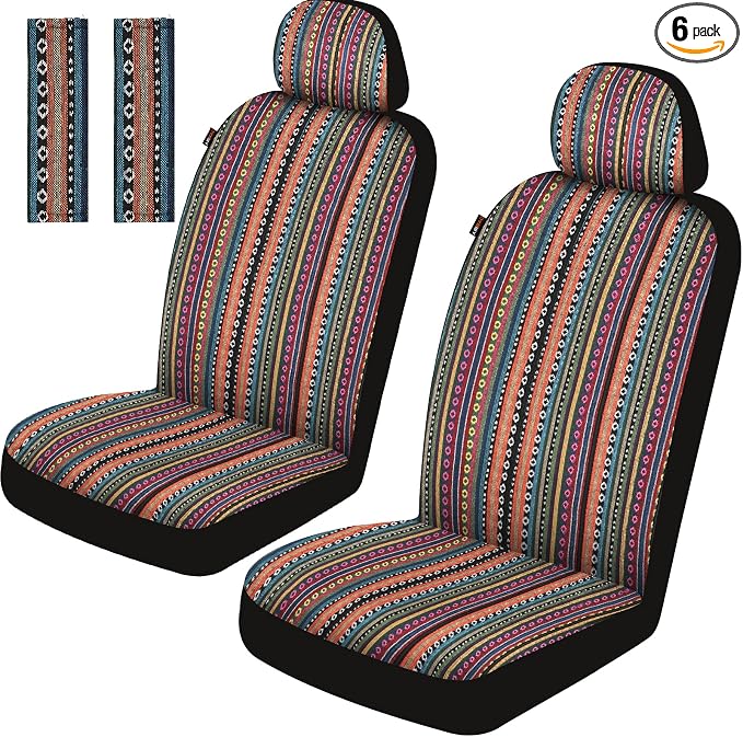 Baja Saddle Blanket Car Seat Covers Front Set, Washable Breathable Striped Woven Cloth Seat Covers for Cars, SUV, Truck, Airbag Compatible(Orange)