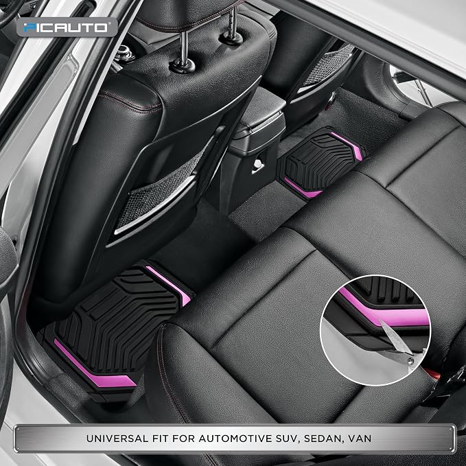 PIC AUTO Heavy Duty Rubber Floor Mats, Pink Aluminum Film Car Mats Set, Front and Rear Car Mats with Anti-Slip Backing, All Weather Protection, Trim-to-Fit for Automotive SUV, Sedan, Van