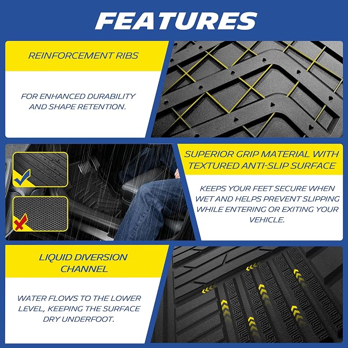 Michelin Vehicle Mats, All-Weather TPE Custom Fit Liner for 2019-2026 Silverado/Sierra 1500 & 2020-2026 2500/3500 Crew Cab Bucket Seat Carpet Floor with Rear Under-Seat Storage, Elite