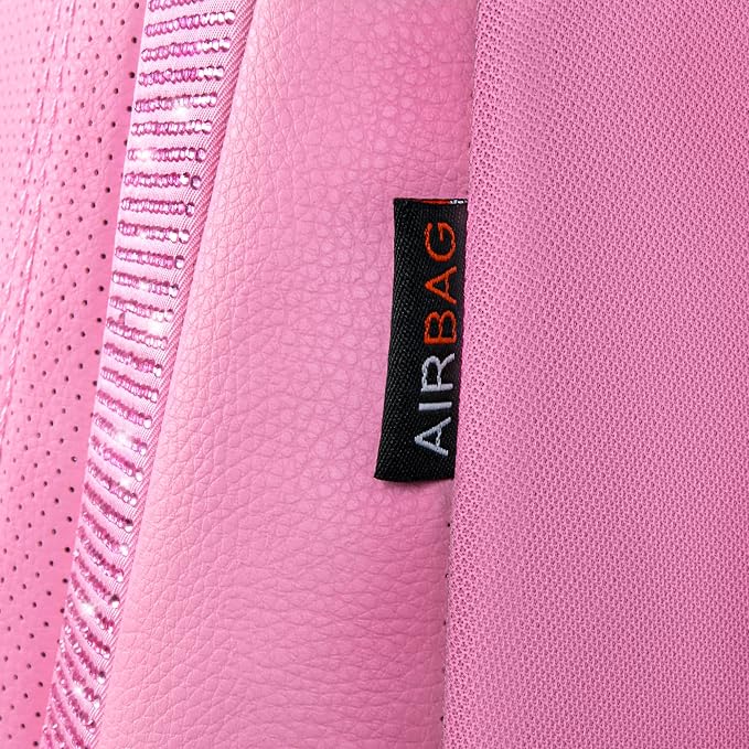 CAR PASS Bling Diamond Car Seat Covers Full Set, Shining Rhinestone Waterproof Faux Leather, Rear with Zipper, Universal Fit Automotive Glitter Crystal Sparkle Strips for Cute Women Girl, Pink