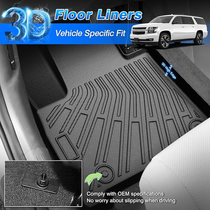 Floor Mats for 2015-2020 Chevy/Chevrolet Suburban & GMC Yukon XL 7 Seats, All Weather Cargo Liner for Suburban Accessories, Heavy Duty TPE Cargo Mats, Car Accessories