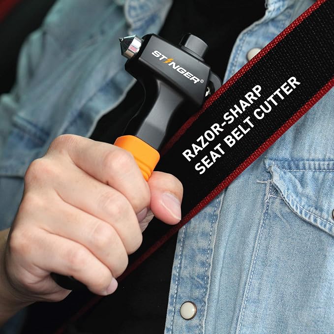 Stinger Super Duty Car Emergency Escape Tool, Hardened Carbon Steel Vehicle Safety Hammer, Spring Loaded Window Breaker, Razor Sharp Seat Belt Cutter, Auto Accident Life-Saving Rescue Tool (Orange)