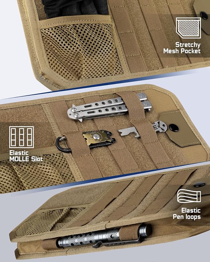 WYNEX Molle Car Sun Visor Organizer, Car Accessories with Zip Storage Pouch & Glasses Holder, Semi-Rigid Molle Panel with Patch for Tactical Gears, Fits Most Cars, Trucks, Pickups, Patrols
