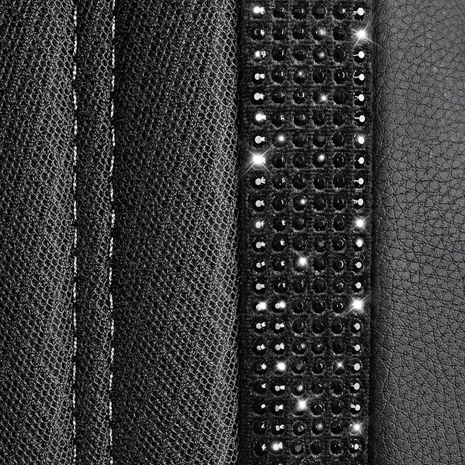CAR PASS Memory Foam Mesh Bling Diamond Car Seat Cover 2 Front Seats Breathable Soft Sponge Universal Shining Glitter Sparkly Crystal Fit Armrest Automotive Truck SUV Cute Women Girl, Black Rhinestone
