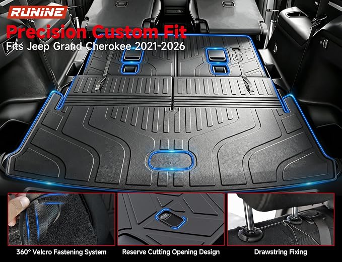 Floor Mats Cargo Liner Fit for 2021-2026 Jeep Grand Cherokee L (Only for 6-Seater w/o 2nd Row Center Armrest), All Weather Car Floor Liners Trunk Cargo Liner Car Accessories