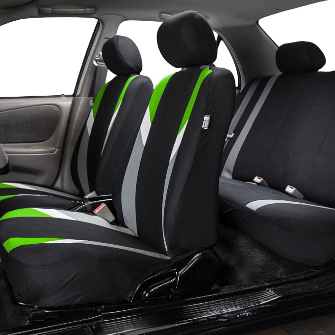FH Group Front Set Cloth Car Seat Covers for Low Back Car Seats with Removable Headrest, Universal Fit, Airbag Compatible Seat Cover for SUV, Sedan, Van, Green