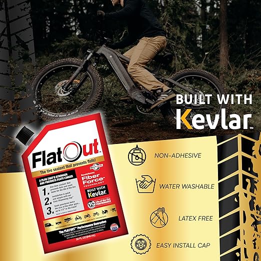 FlatOut Off-Road Multi-Purpose Tire Sealant - Prevents and Repairs Flat Tires - Seals Leaks - Contains Kevlar - Tubeless Tire Sealant - 32-Ounce Bag - Pack of 1