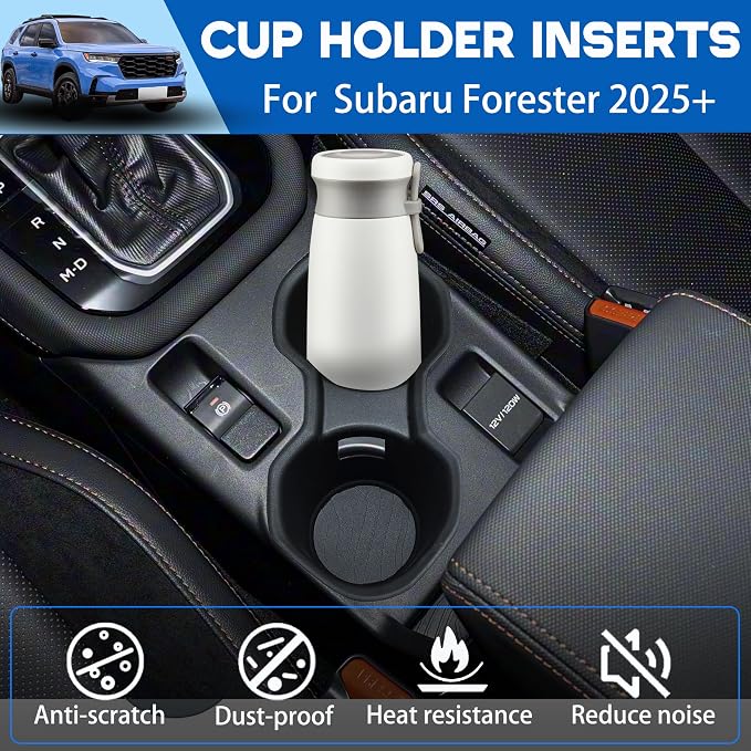 Cup Holder Insert for Forester 2026 2025 Accessories Center Console Cup Holder TPE Non-Slip Front Drink Stopper Organizer for 2025 Forester Interior Decoration Black