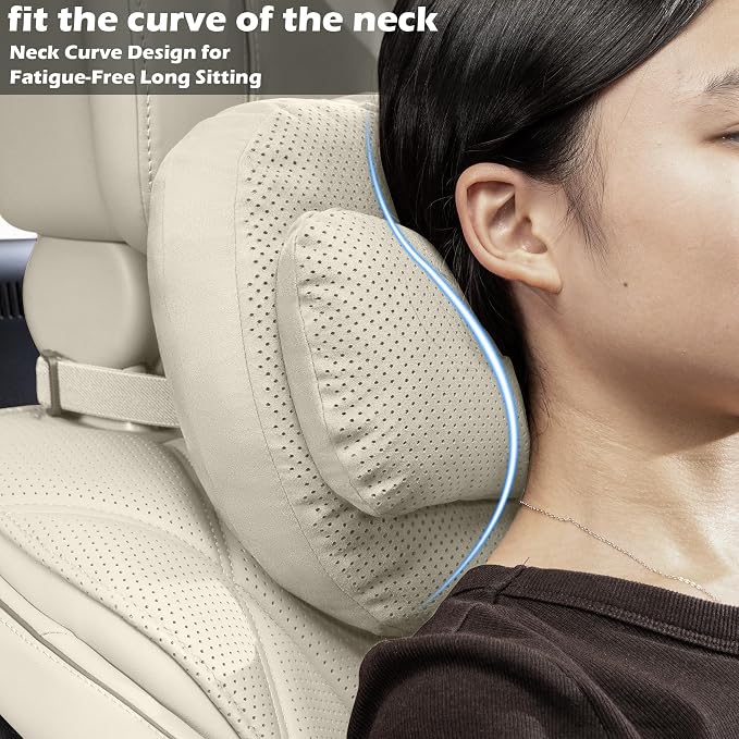 2 Pack Car Neck Pillow, Ergonomic Car Headrest Neck Rest Cushion | Car Headrest Pillow, Suede Car Neck Pillow with Adjustable Strap, Ergonomic Car Neck Support for Relieve Driving Fatigue