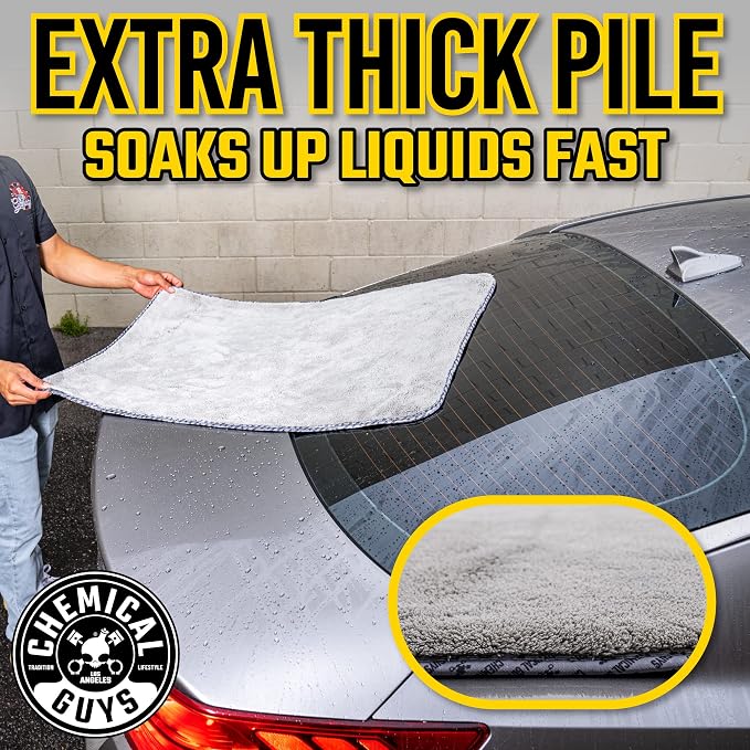 Chemical Guys, Woolly Mammoth Large Microfiber Drying Towel, 36 x 25 in | Ultra-plush oversized towel soaks up water fast to dry the whole vehicle, soft and scratch-free on paint